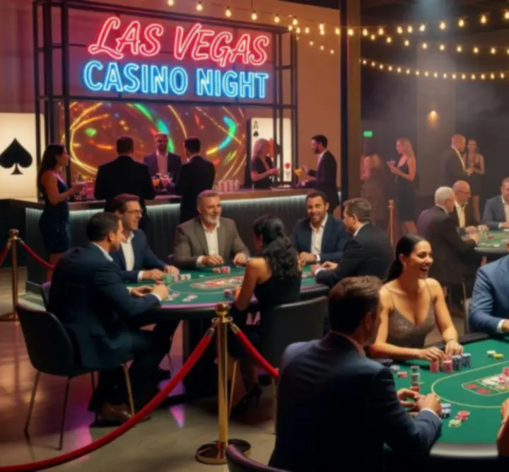 Strefa pokerowa w klimacie Las Vegas z neonowym oświetleniem